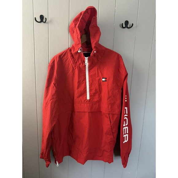 Other - Tommy Hilfiger XL Men’s Red 1/2 Zip Shell Nylon Vintage Windbreaker Jacket